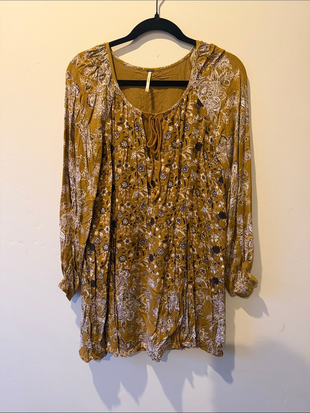 Free People Mustard Floral Long Sleeve Tunic Dress